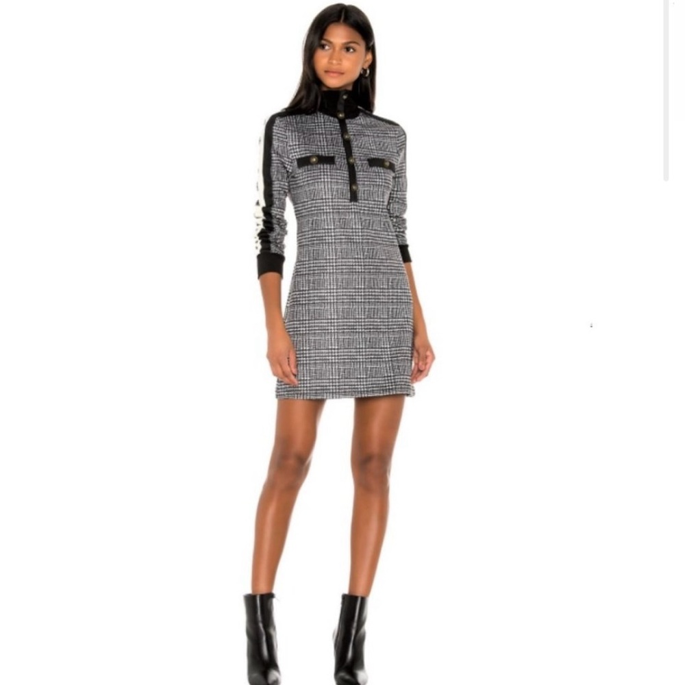 Pam & Gela Black and White Plaid Long Sleeve Mini Dress
